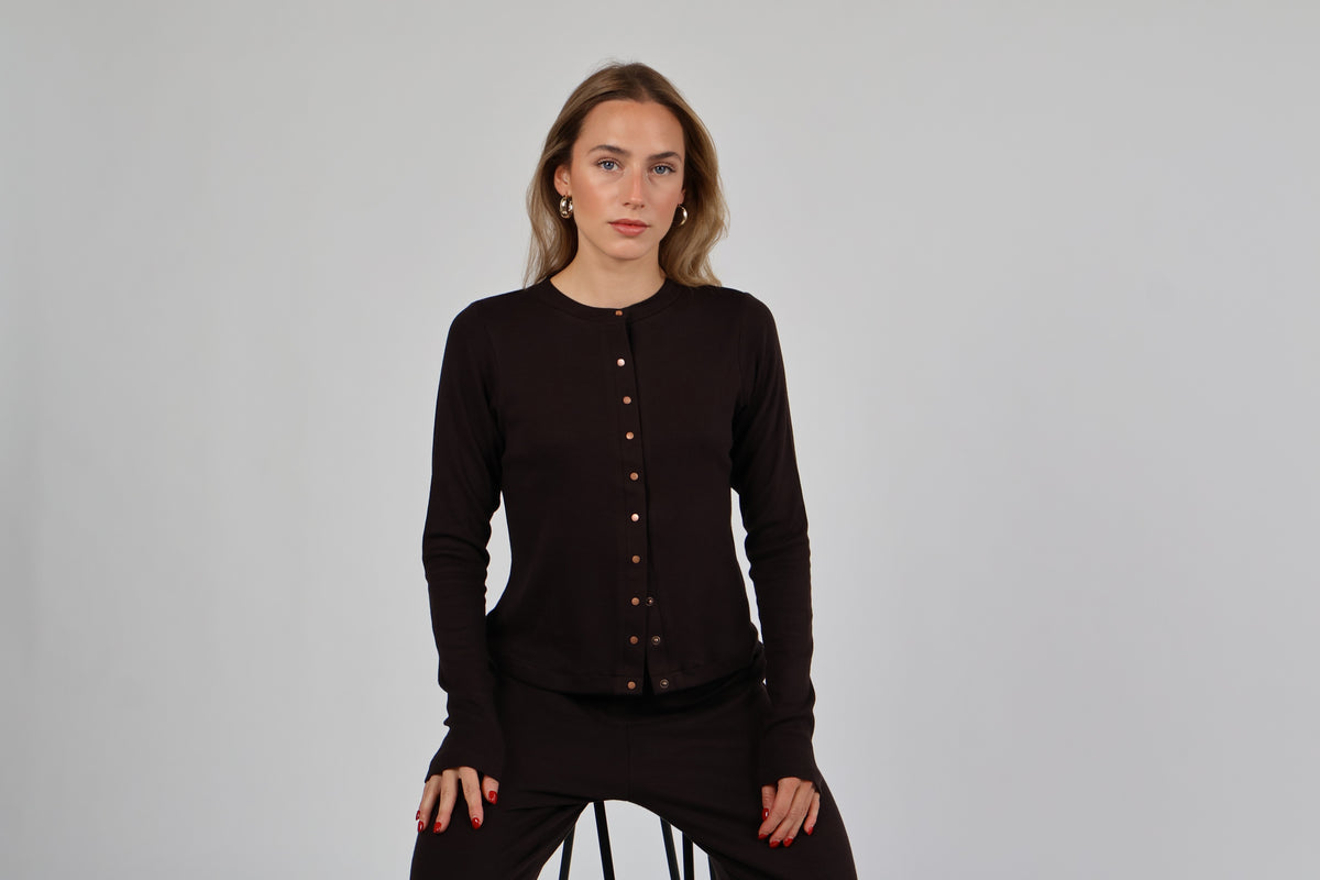 Modal Button Up Top - Chocolate Brown